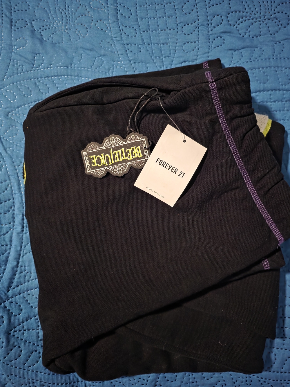 Forever 21 Black Joggers with Purple Stitching